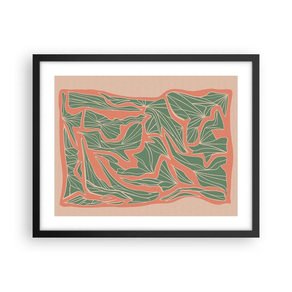 Affisch i svart ram - En kamp mellan korall och grönt - 50x40 cm