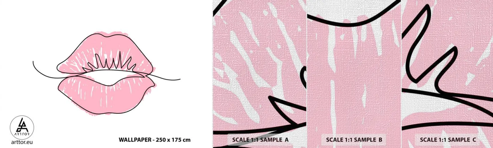 Provbit av fototapet Premium Canvas - Redo att kyssas? - Grafik, Rosa läppar, Bit - 100x30 cm