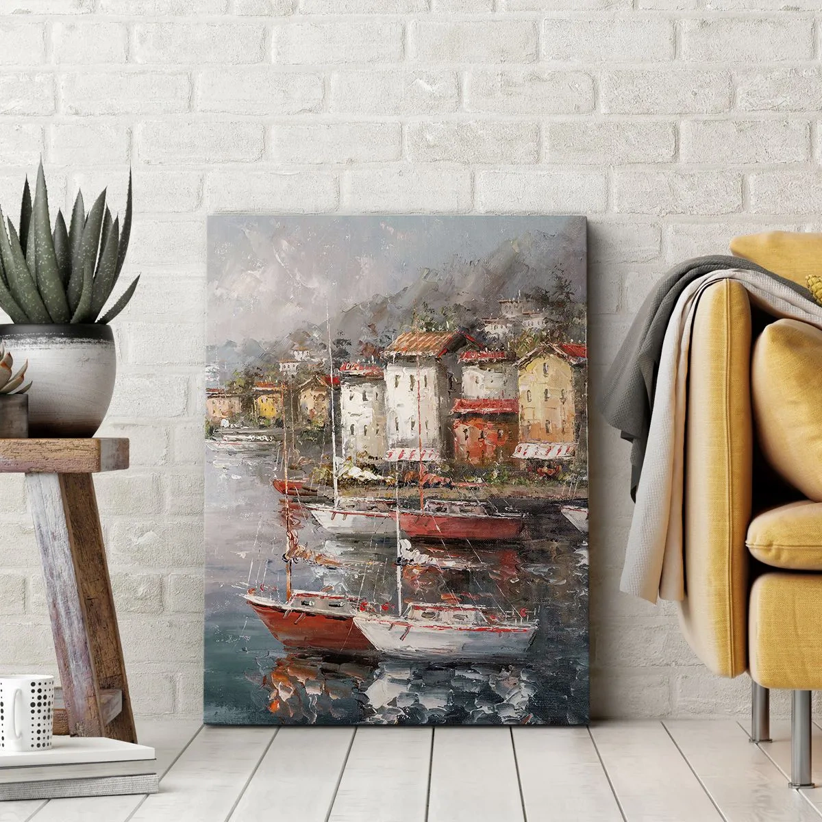 Canvastavla - Bild på duk - Romantisk hamn - 50x70 cm