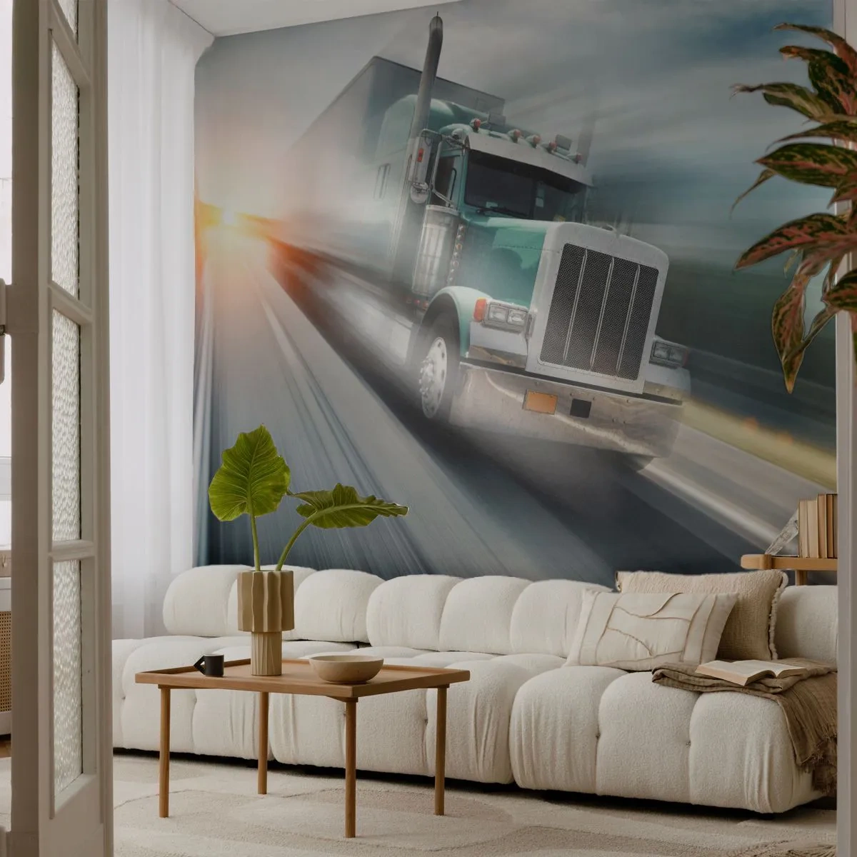 Självhäftande Fototapet Deluxe Sticker - Amerikanska jätten i full fart - Lastbil, Bil, Transport - 150x105 cm