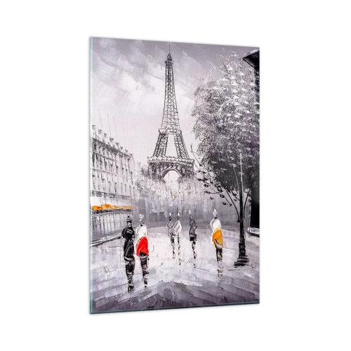 Glastavla - Bild på glas - Promenad i Paris - 80x120 cm