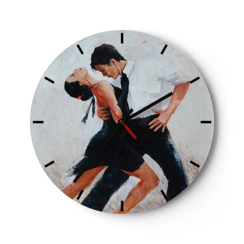 Väggklocka - Klocka på glas - Ett par som dansar tango i en dynamisk, passionerad pose - 30x30cm - Mina drömmars tango - Modern väggdekoration för vardagsrum, kök och sovrum ARTTOR