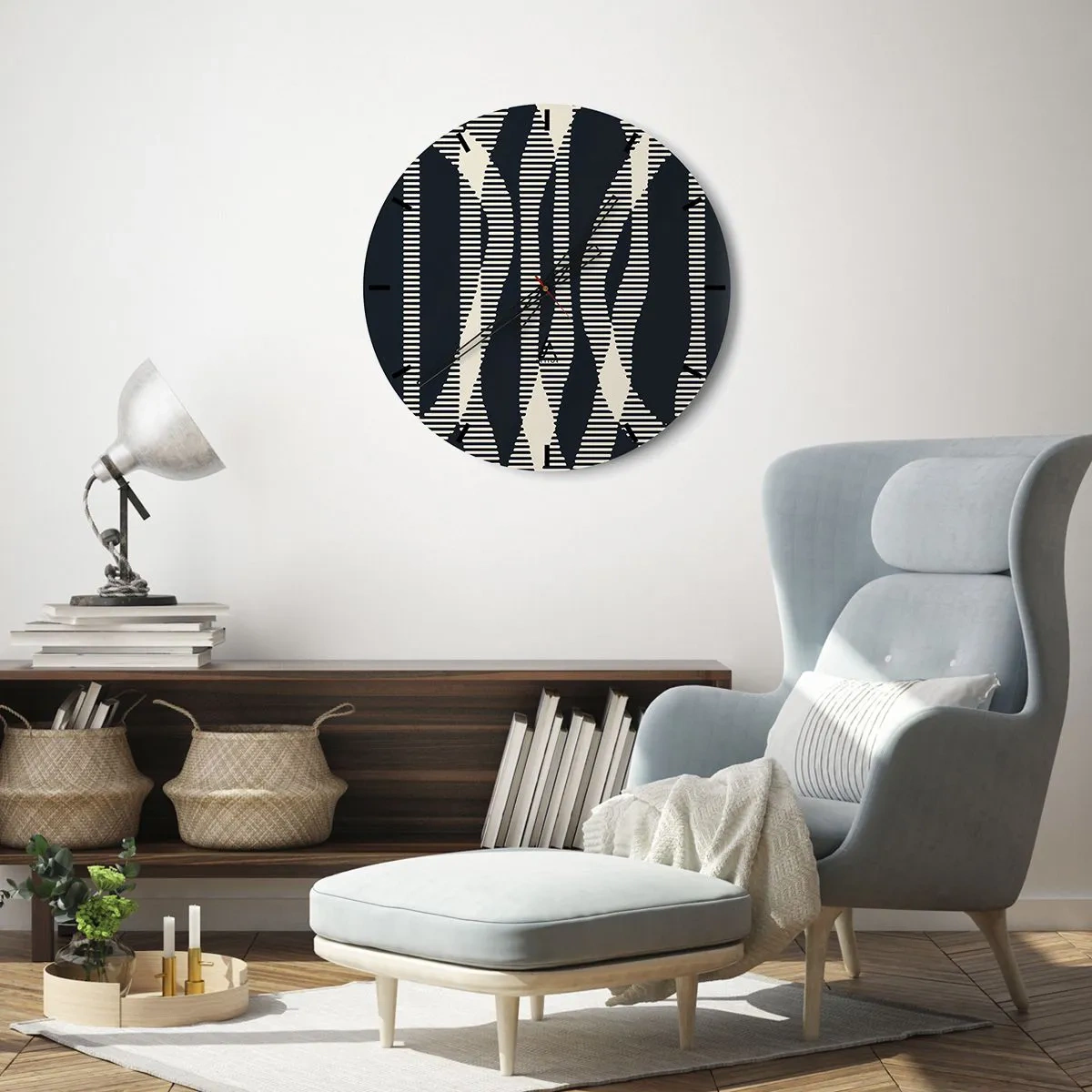 Väggklocka - Klocka på glas - Svart och beige randigt mönster med optisk effekt - 30x30cm - Försök att bryta mörkret - Modern väggdekoration för vardagsrum, kök och sovrum ARTTOR