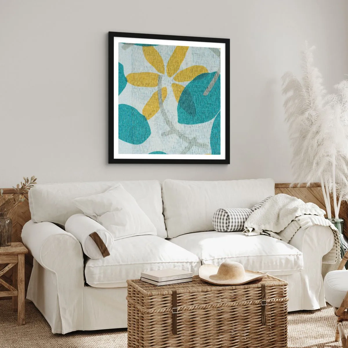 Affisch i svart ram - Bland azurblå blad - 60x60 cm