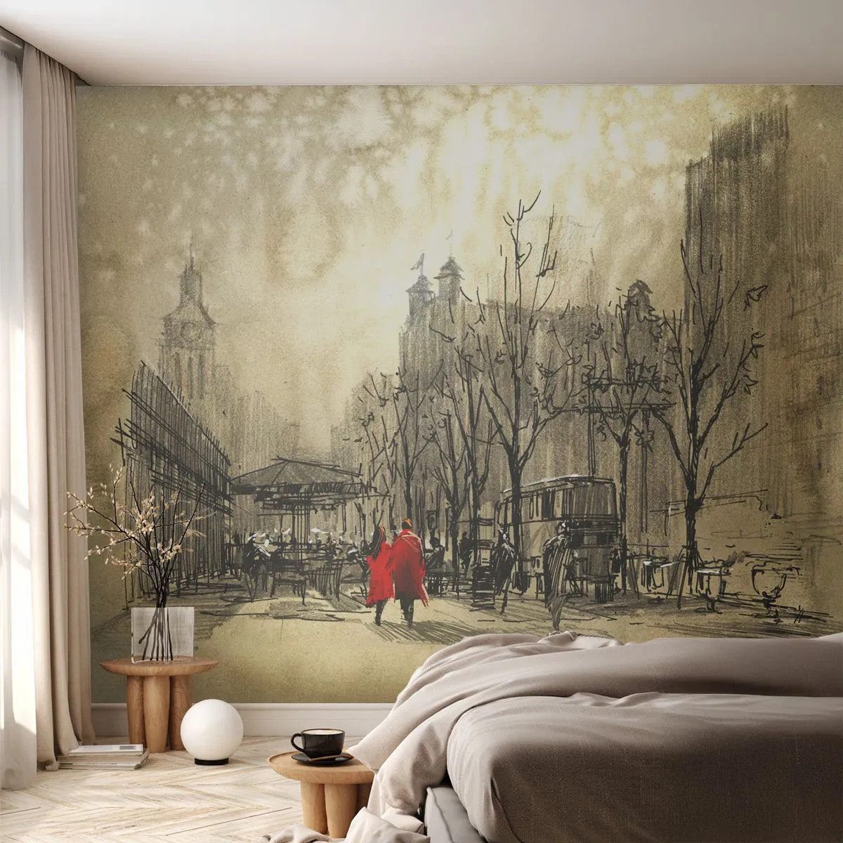 Självhäftande Fototapet Deluxe Sticker - Träff i London-dimman - Stad, London, Arkitektur - 250x175 cm