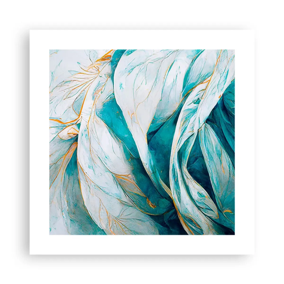 Affisch - Blå abstraktion med guldmotiv - 40x40 cm
