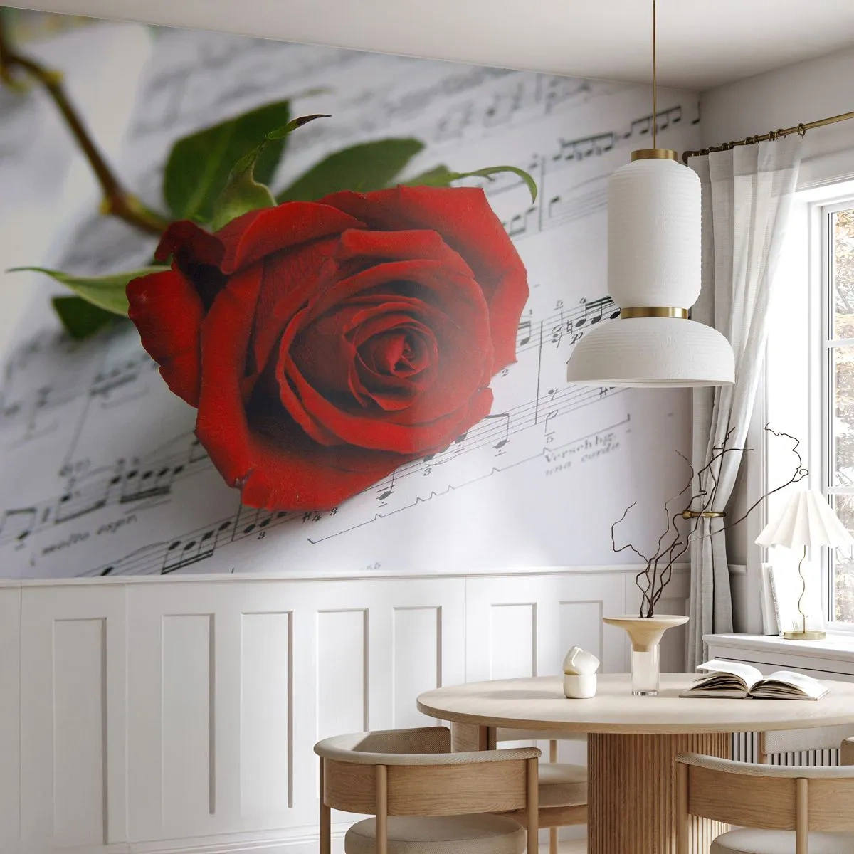 Fototapet Premium Canvas - Känslornas musik i scharlakansröd - Blommor, Reste sig, musik - 250x175 cm