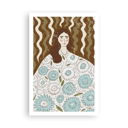 Affisch - Porträtt i blommig mantel - 61x91 cm