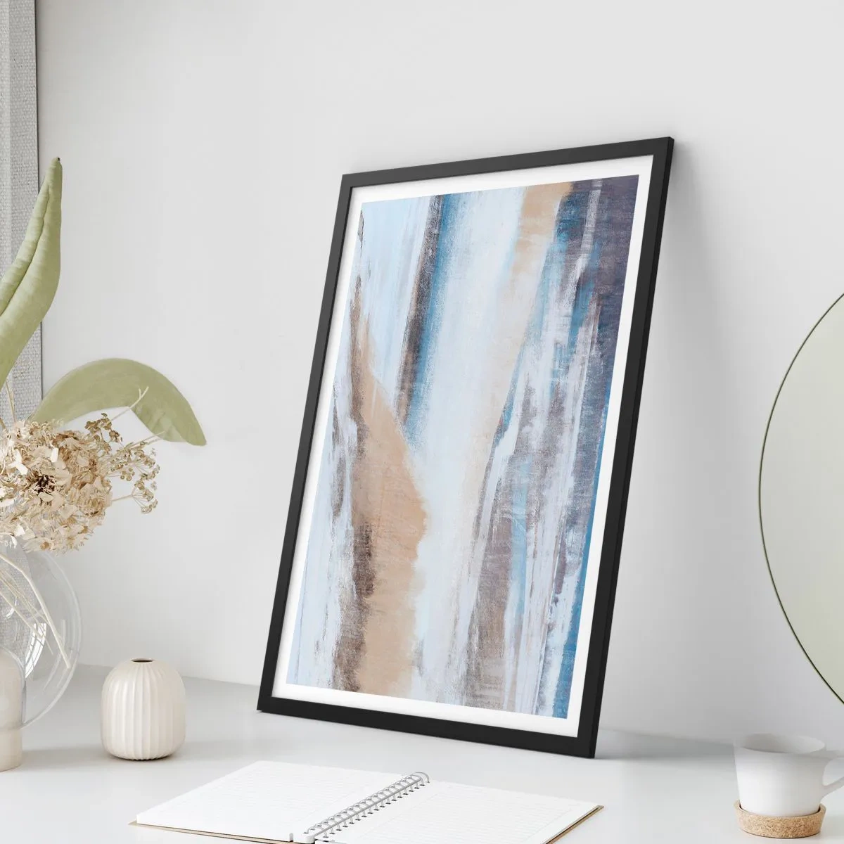 Affisch i svart ram - Abstrakt komposition i nyanser av blått och beige - 50x70cm - Vinterkomposition - Modern väggdekoration för vardagsrum och sovrum ARTTOR