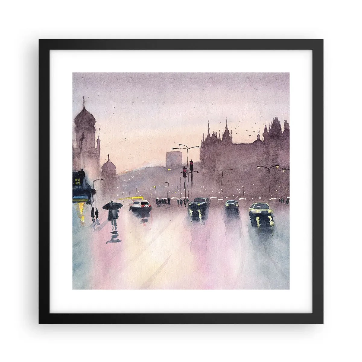 Affisch i svart ram - I regnig dimma - 40x40 cm