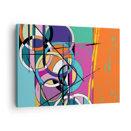 Canvastavla - Bild på duk - Färgglad abstraktion med geometriska cirklar - 70x50cm - Hjul efter hjul - Modern väggdekoration för vardagsrum och sovrum ARTTOR