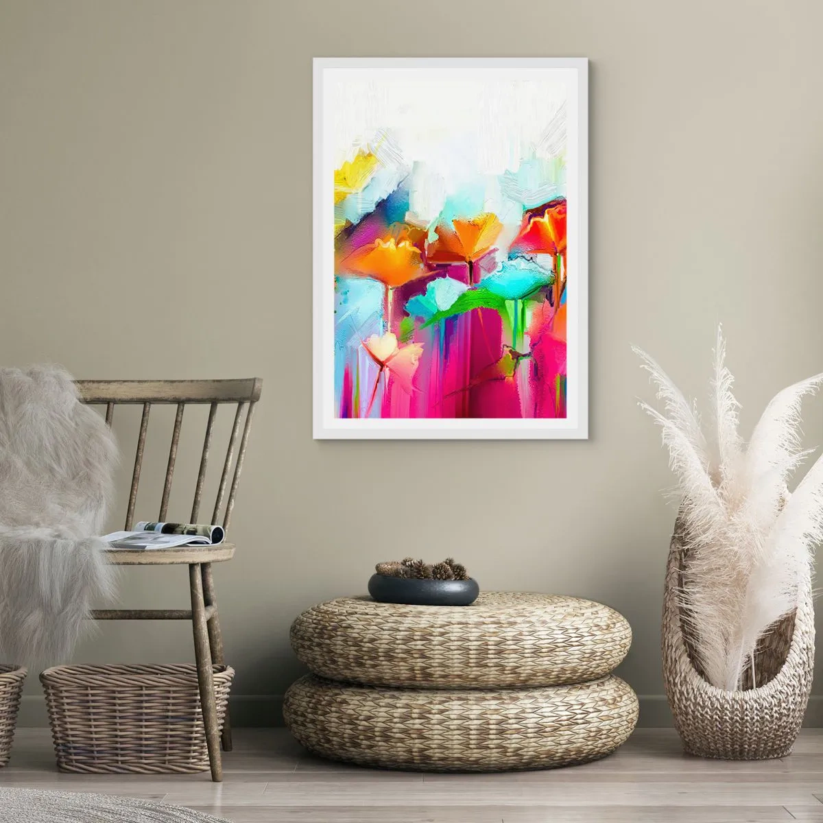 Affisch i vit ram - Regnbågen blommar - 70x100 cm