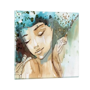 Glastavla - Bild på glas - Lady in blue - 30x30 cm