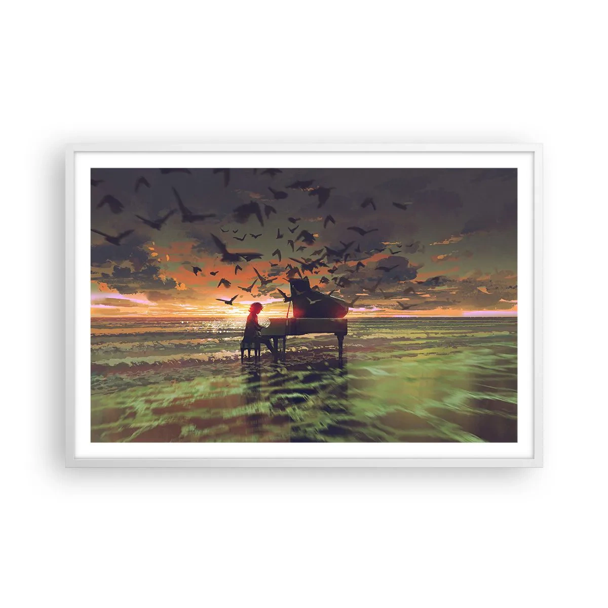 Affisch i vit ram - Konsert för piano och vågor - 91x61 cm