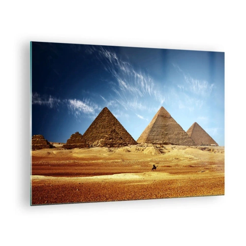 Glastavla - Bild på glas - Pyramiderna i Giza mot den blå himlen - 70x50cm - 40 sekler tittar på oss - Modern väggdekoration för vardagsrum och sovrum ARTTOR