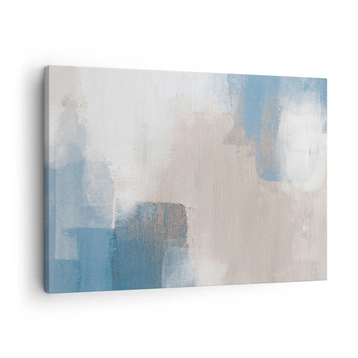 Canvastavla - Bild på duk - Abstrakta former i nyanser av blått och beige - 70x50cm - Rosa abstraktion bakom en blå slöja - Modern väggdekoration för vardagsrum och sovrum ARTTOR