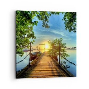 Canvastavla - Bild på duk - Solnedgång vid vatten - 70x70 cm