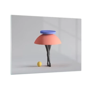 Glastavla - Bild på glas - En surrealistisk figur gjord av geometriska former och ben - 70x50cm - Surrealistisk komposition - Modern väggdekoration för vardagsrum och sovrum ARTTOR