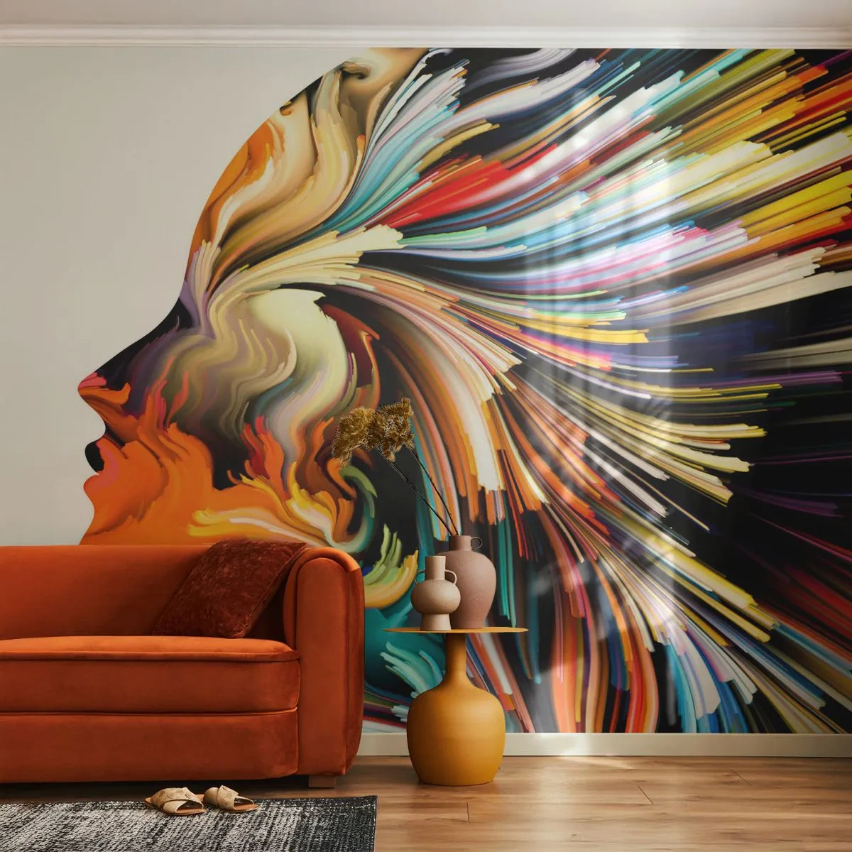 Självhäftande Fototapet Deluxe Sticker - Fantasin exploderar - Abstraktion, Kvinna, Grafik - 250x175 cm