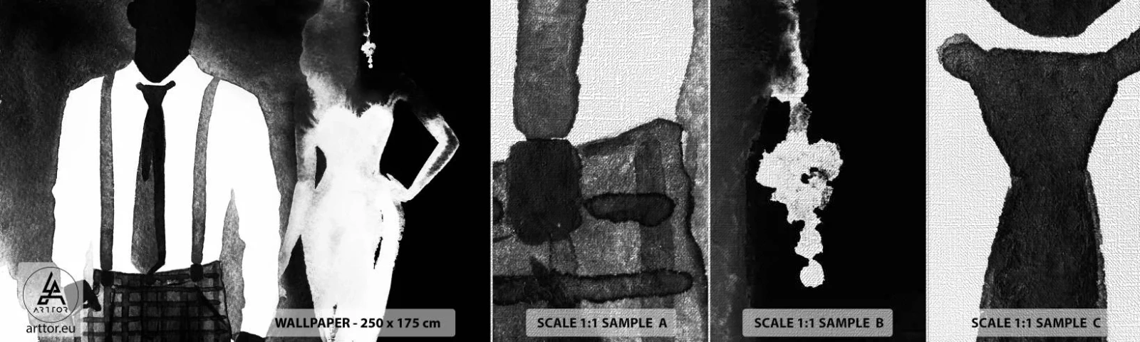 Provbit av fototapet Premium Canvas - Noir stämning - Abstraktion, Kvinna och man, Mode - 100x30 cm