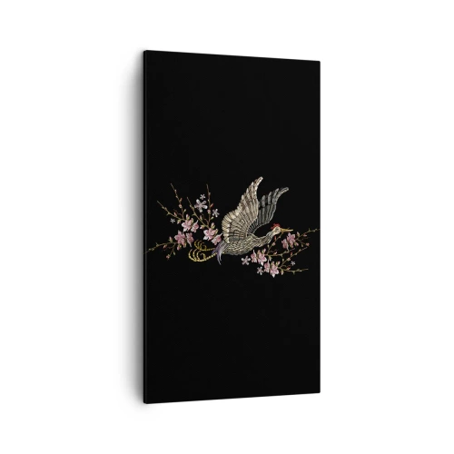 Canvastavla - Bild på duk - Exotisk, broderad fågel - 45x80 cm