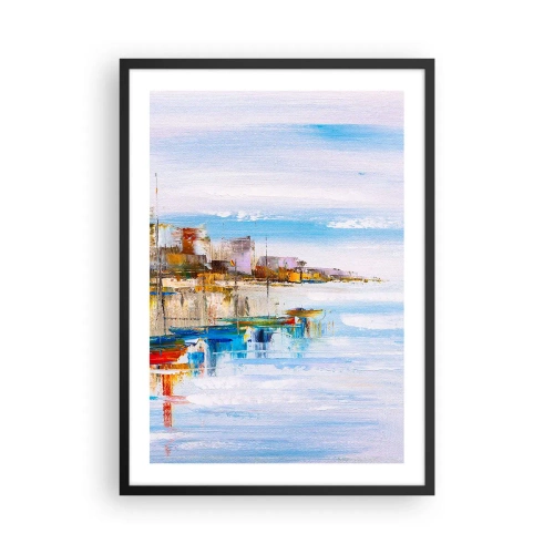 Affisch i svart ram - Det färgstarka landskapet i kuststaden - 50x70cm - Flerfärgad urban hamn - Modern väggdekoration för vardagsrum och sovrum ARTTOR