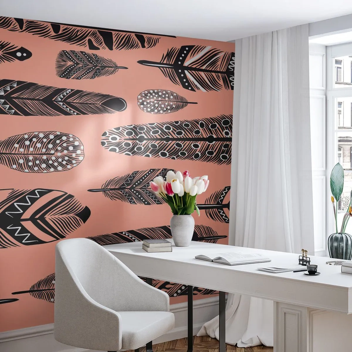 Självhäftande Fototapet Deluxe Sticker - Indiansk middag - Abstraktion, Fjädrar, Boho - 500x350 cm