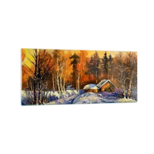 Glastavla - Bild på glas - Vinterimpression i solen - 120x50 cm