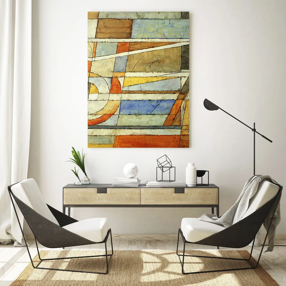 Glastavla - Bild på glas - Kubismen på bygget - 50x70 cm