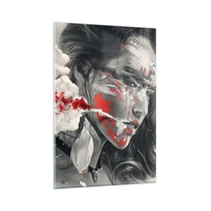 Glastavla - Bild på glas - Röd-vit absurdhet - 80x120 cm