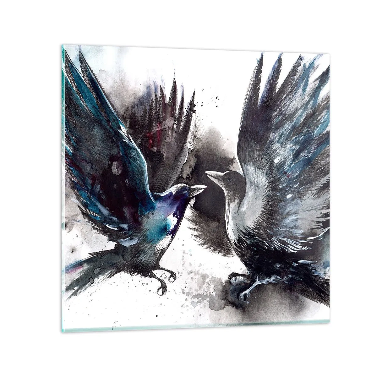 Glastavla - Bild på glas - Som två korpar... - 50x50 cm
