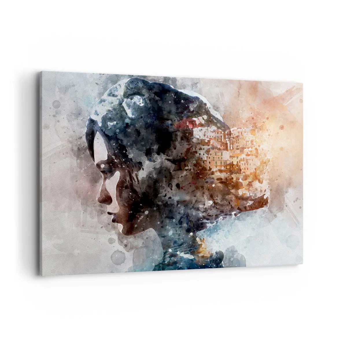 Canvastavla - Bild på duk - Berättelse om en tjej med en stad i bakgrunden - 100x70 cm