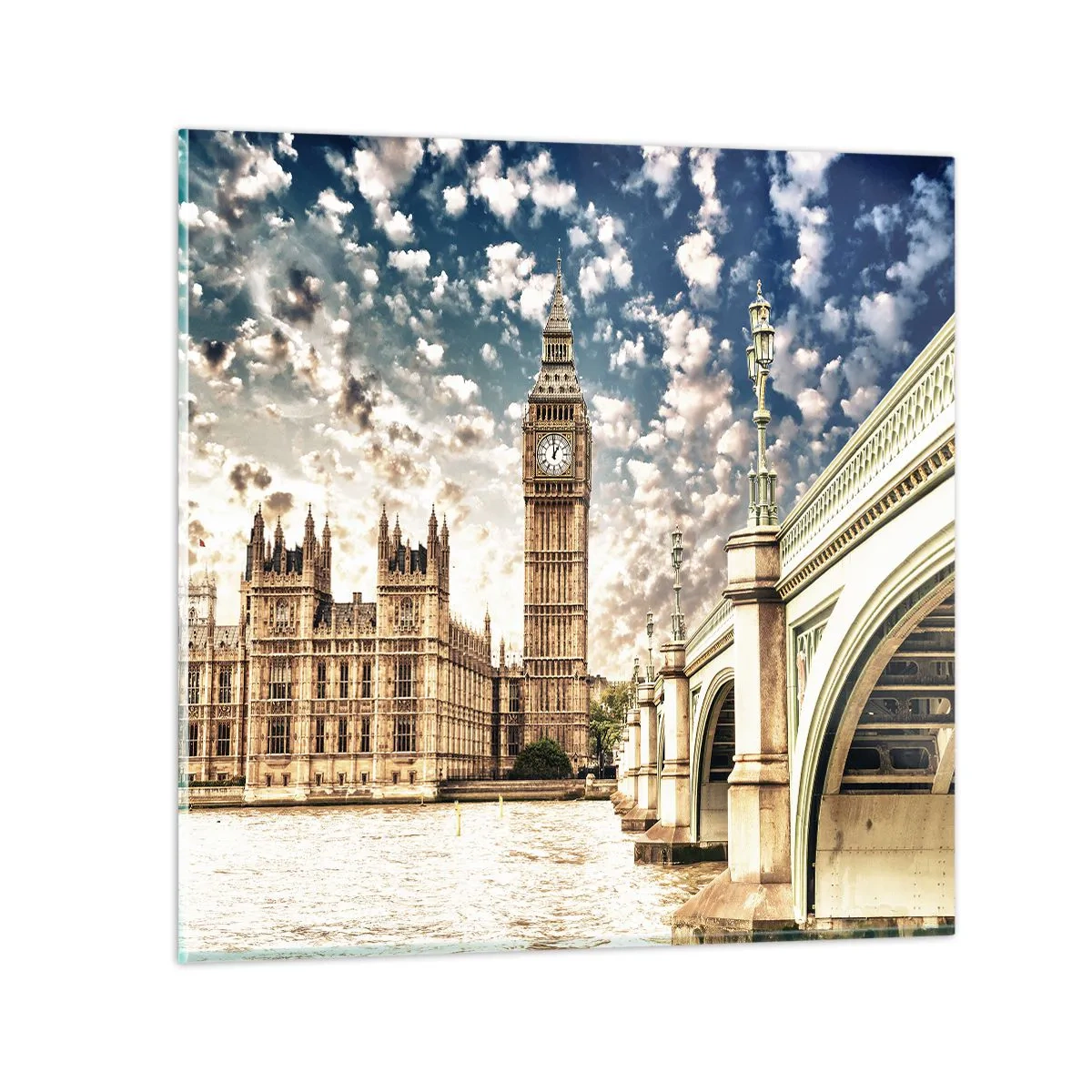 Glastavla - Bild på glas - Moln över Thames - 50x50 cm