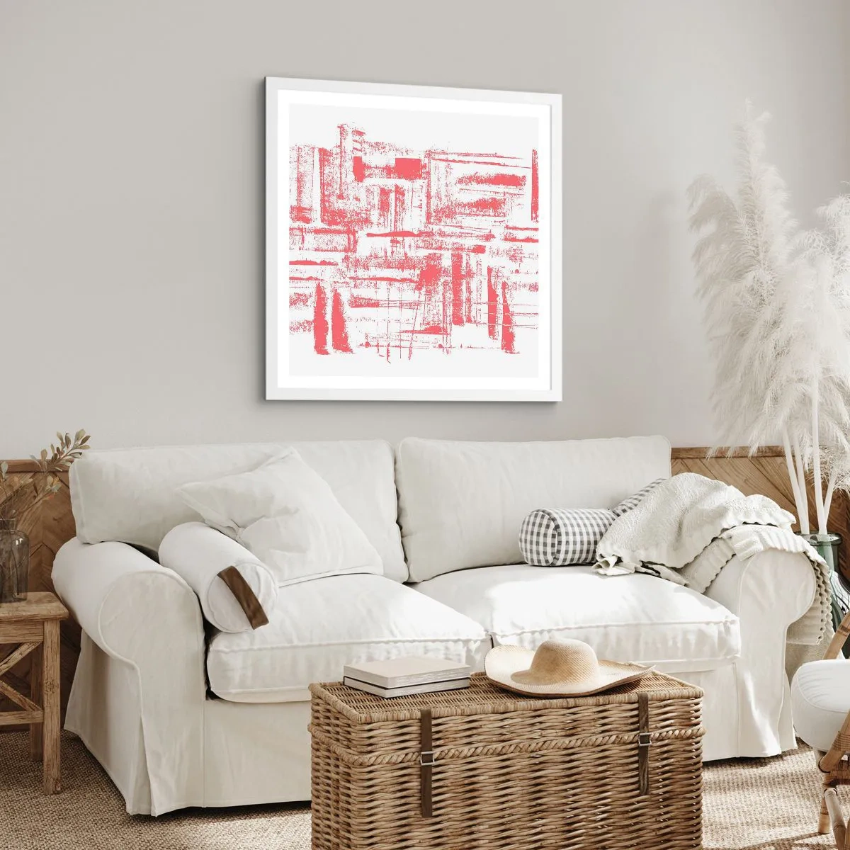 Affisch i vit ram - Röd stad - 60x60 cm