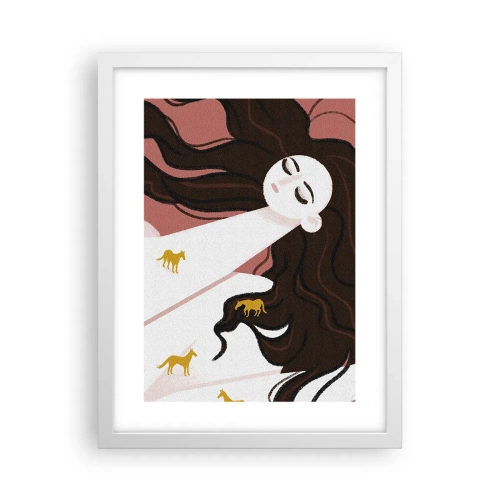 Affisch i vit ram - Dröm om en gyllene häst - 30x40 cm