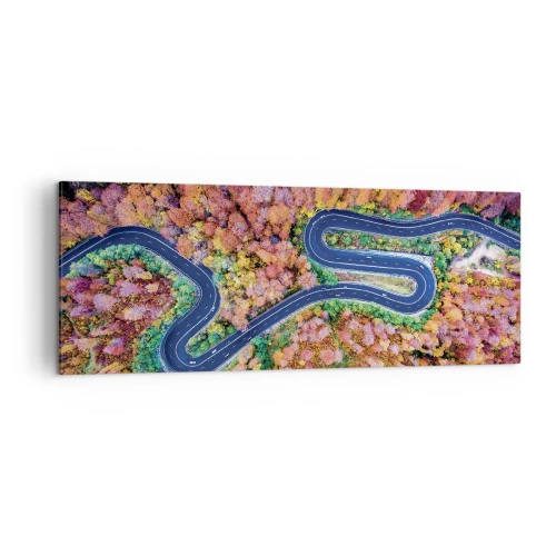 Canvastavla - Bild på duk - Slingrande väg genom skogen - 140x50 cm