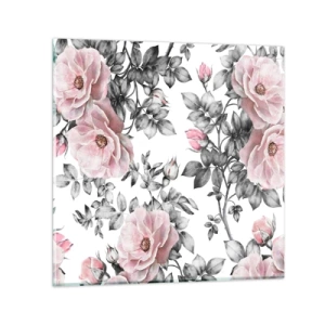Glastavla - Bild på glas - Tappa sig i rosblommorna - 70x70 cm