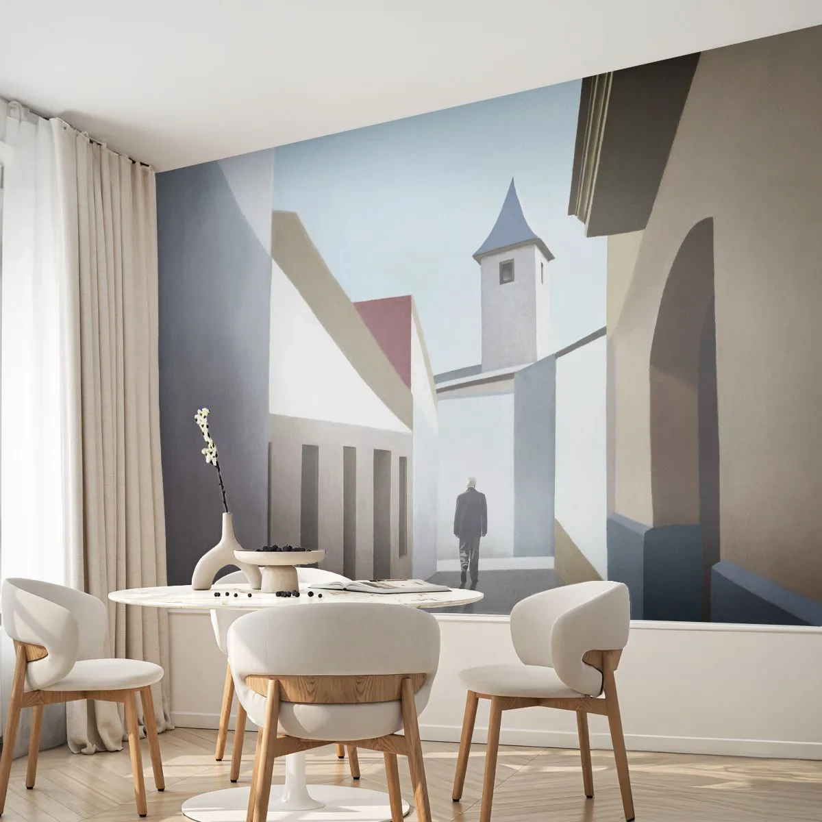 Fototapet Premium Sand - Solig promenad - Pastell, Byggnader, Arkitektur - 150x105 cm