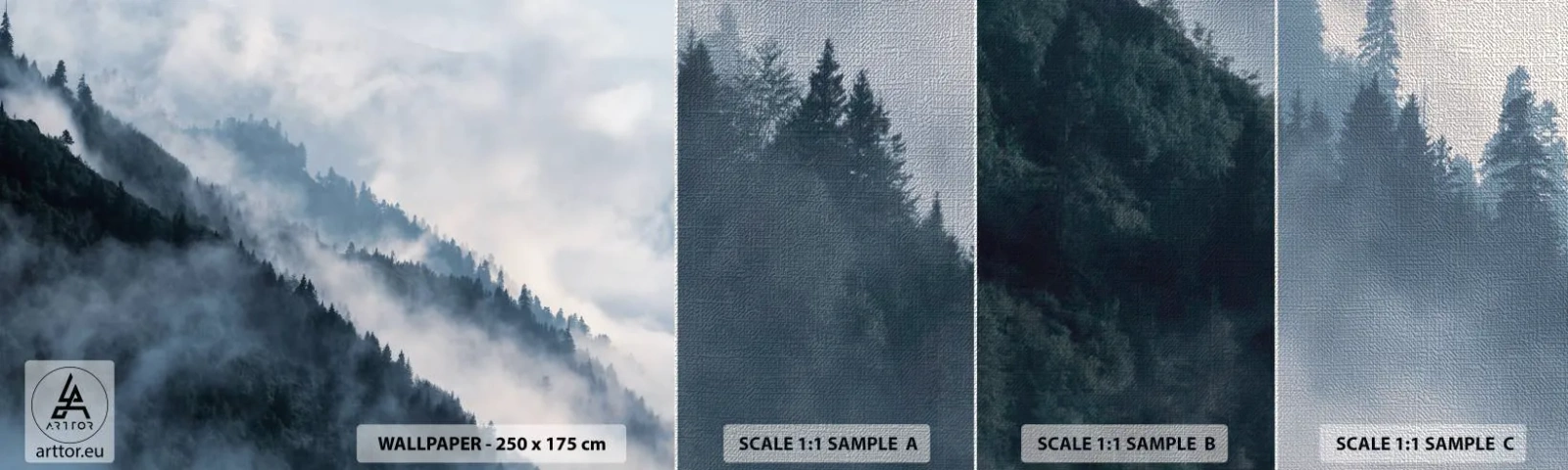 Provbit av fototapet Premium Canvas - Fjällens mystik - Landskap, Berg, Skog - 100x30 cm