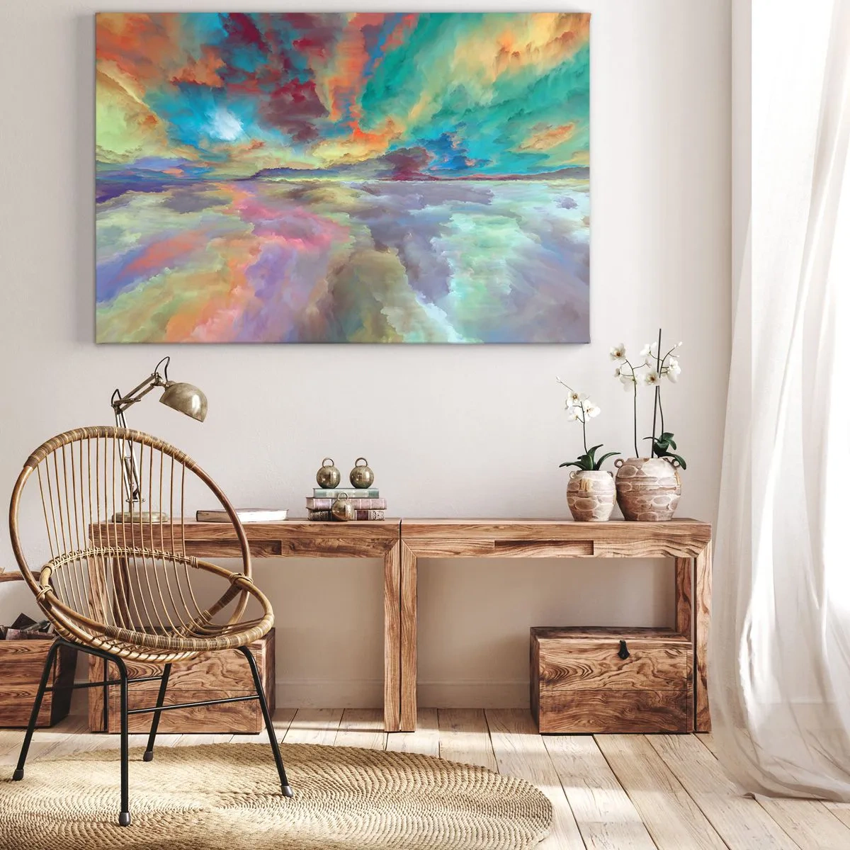 Canvastavla - Bild på duk - Färgglatt molnlandskap i abstrakt stil - 70x50cm - Två himlar - Modern väggdekoration för vardagsrum och sovrum ARTTOR