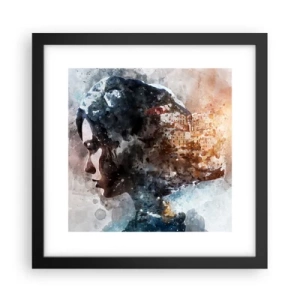 Affisch i svart ram - Berättelse om en tjej med en stad i bakgrunden - 30x30 cm