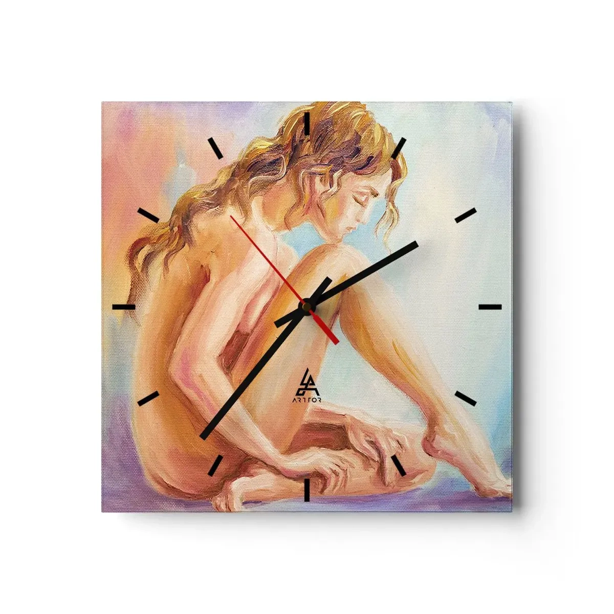 Väggklocka - Klocka på glas - Kärlekens akt - 30x30 cm