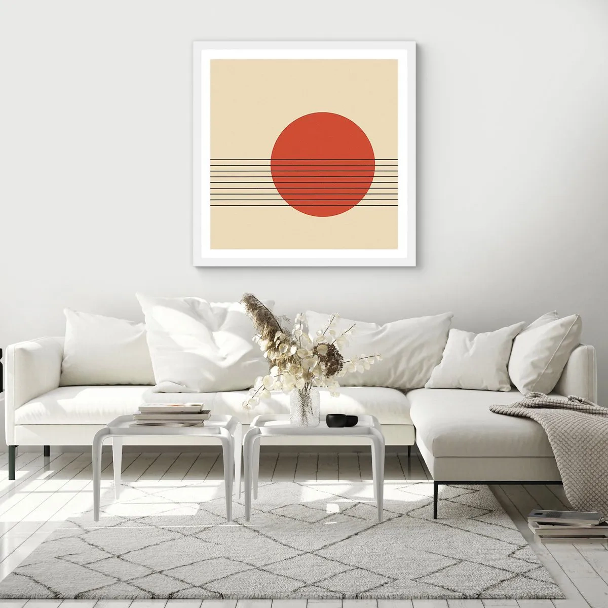 Affisch i vit ram - Cirkel och linjer - 60x60 cm