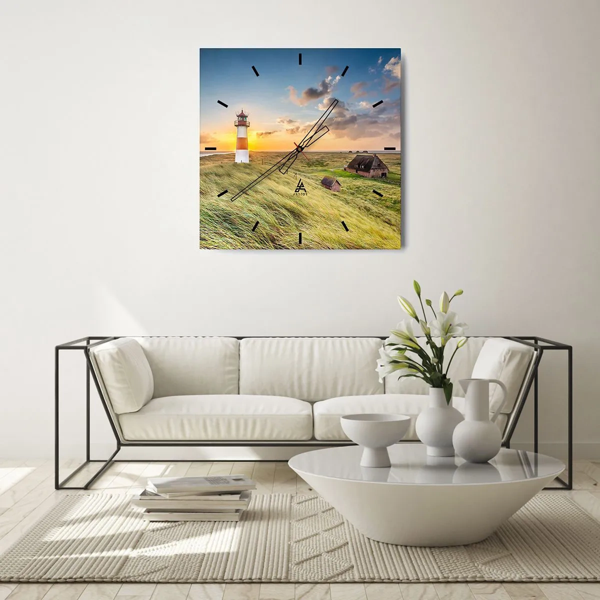 Väggklocka - Klocka på glas - Mellan vågorna - 40x40 cm