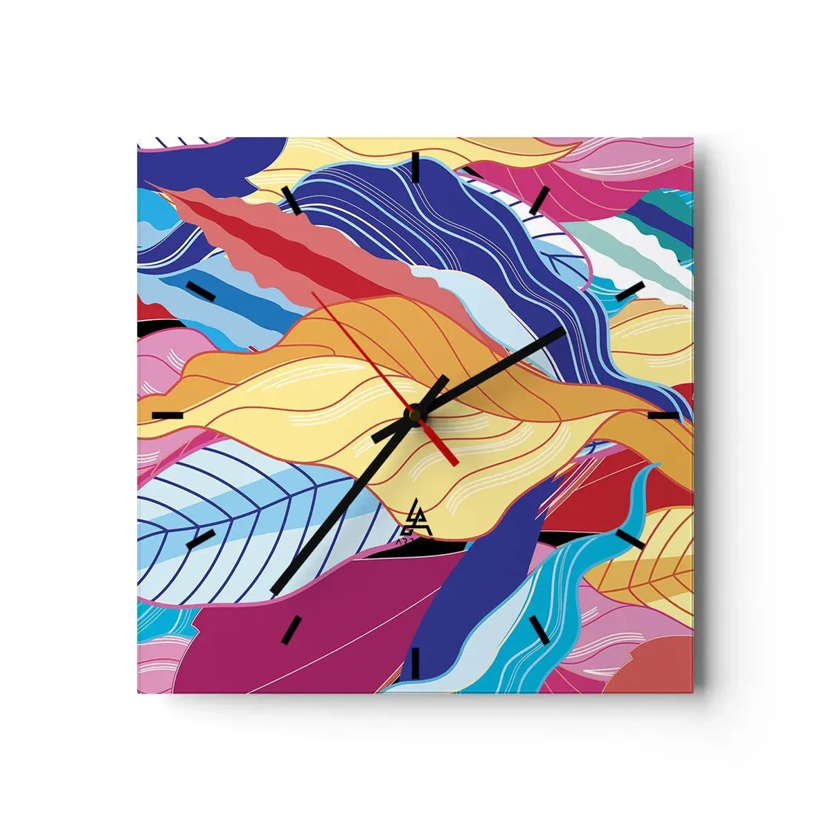 Väggklocka - Klocka på glas - Färgglad röra - 30x30 cm