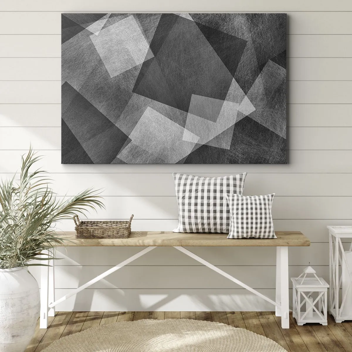 Canvastavla - Bild på duk - Svartvit abstraktion med geometriska former - 70x50cm - Den eviga symbolen för hållbarhet och ordning - Modern väggdekoration för vardagsrum och sovrum ARTTOR