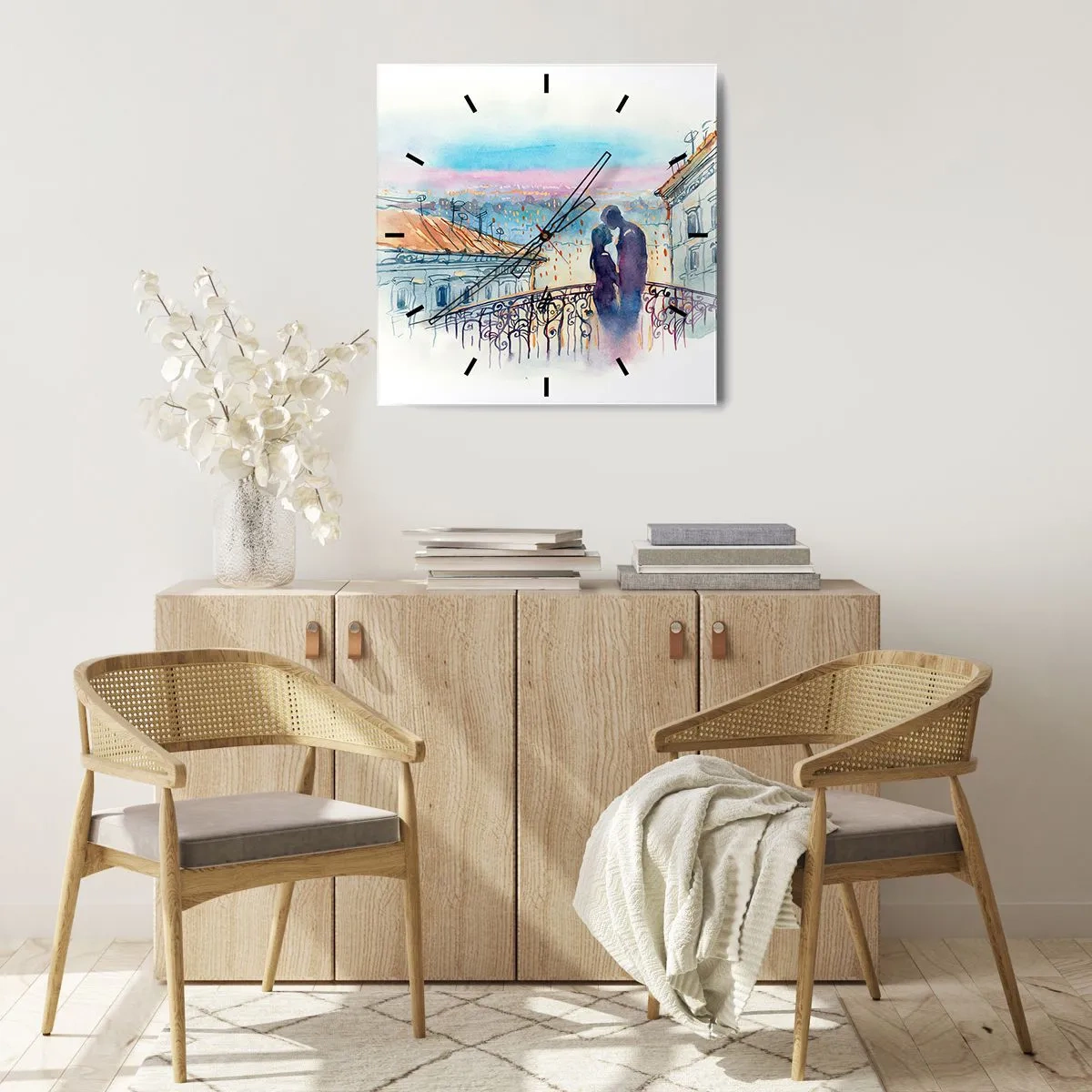 Väggklocka - Klocka på glas - Älskare i Paris - 40x40 cm