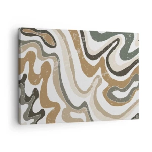 Canvastavla - Bild på duk - Jordnära mönster i nyanser av brunt och grönt - 70x50cm - Meandrar av jordnära färger - Modern väggdekoration för vardagsrum och sovrum ARTTOR
