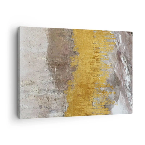 Canvastavla - Bild på duk - Abstrakt mönster i guld och beige - 70x50cm - En gyllene explosion - Modern väggdekoration för vardagsrum och sovrum ARTTOR