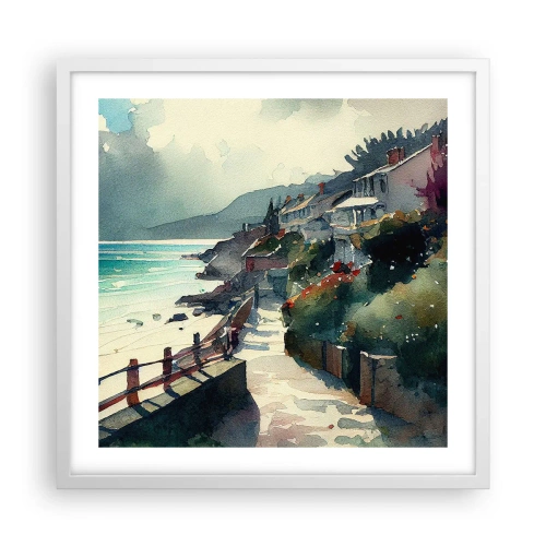 Affisch i vit ram - Medelhavsstad - 50x50 cm